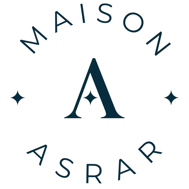 Maison Asrar luxury fragrance brand logo with elegant typography and sparkle accents